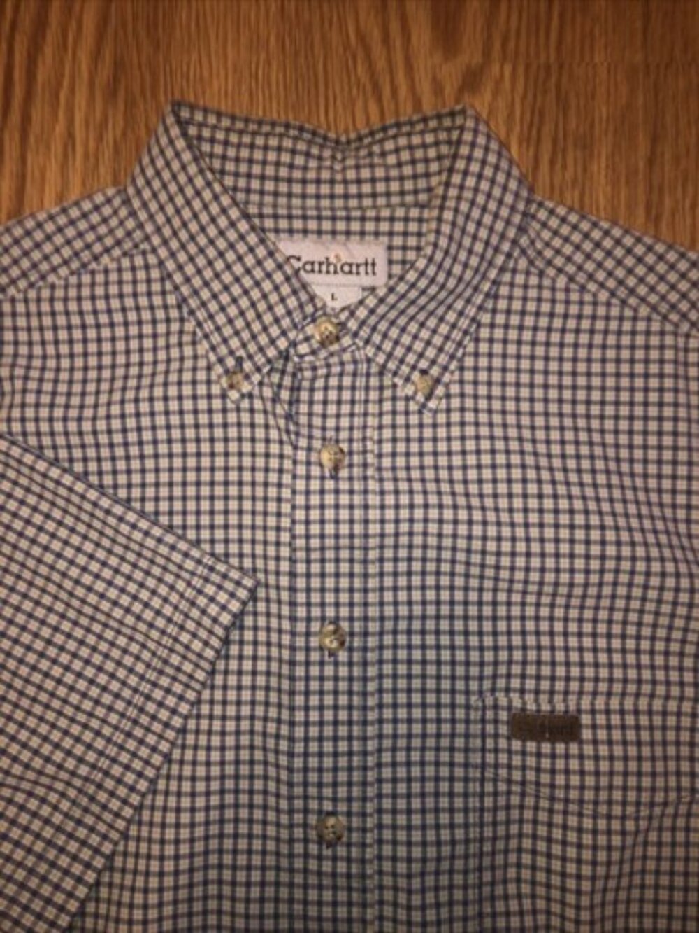 Carhartt Shirt Button Up Blue Green Check Short Sleeve Mens Large Casual